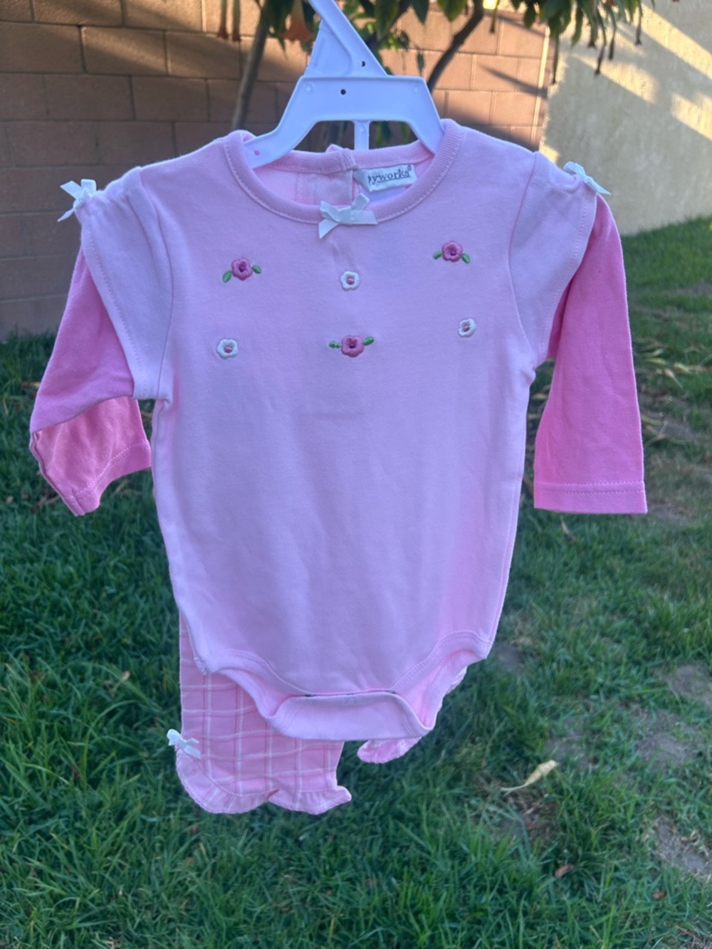 Vintage embroidered floral Pink Floral Babyworks  Matching Set